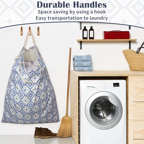 Canvas Laundry Bag 33"Wx 35"H, Thick Canvas Laundry Bag with Handles & Drawstring, Extra Large Heavy Duty Washable Basket Liner Hamper Liner Storage Sack (Geometry Blue) - color: Geometry Blue,1pc XL, size: XL 33"W x 35"H┃1 Pack