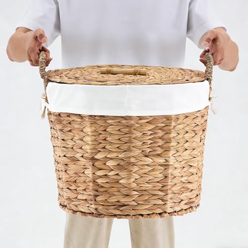 Handwoven Hamper with Lid, Clothes Hamper for Bathroom Laundry Room Bedroom (Natural, S) - color: Natural, size: S
