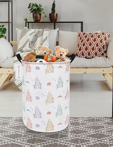 QUEENLALA Large Storage Basket,Laundry Hamper/Bathroom/Home Decor/Collapsible Round Storage Bin,Boys and Girls Hamper/Boxes/Clothing(Round-Rose Castle) - color: Round-Rose Castle