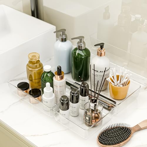 Clear Plastic Drawer Organizer Set for Kitchen, Bathroom, Office, Cosmetics & Tools - Multifunctional Storage Trays with Adjustable Dividers, Space-Saving Transparent Design (Clear, 9 Pcs) - size: 9 Pcs
