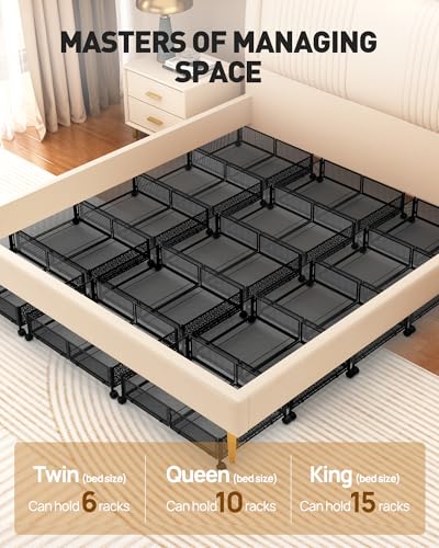 Under Bed Storage With Wheels, 2 Pack Foldable Pattern Carved Metal Under Bed Storage Containers, 60L Rolling Underbed Storage, Easy Assembly Under The Bed Storage for Shoes, Clothes, Blankets... - color: Black, size: 2 Pack