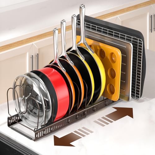 ORDORA Pots and Pans Organizer under Cabinet with Pan Holder: Expandable 11.8"-22.8" Kitchen Cabinet Organizer Rack, 12 Adjustable Dividers Storage for Cookie Sheets, Cutting Boards & Lid, Bronze - color: Bronze, size: 12 Dividers