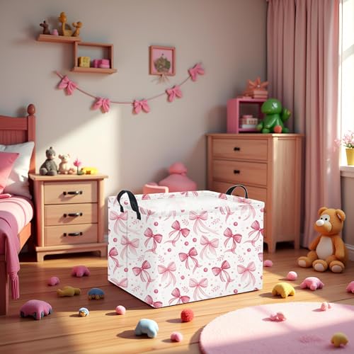 HIYAGON Rectangular Pink Basket for Girls Kids Baby Storage Basket Toy Storage Bin Organizer Box Room Decor(Pink Bowknot) - color: Pink Bowknot