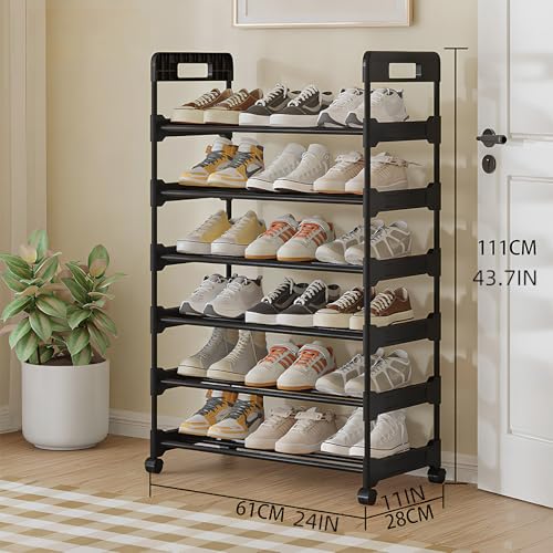 Long Storage Shoe Rack Organizer Cabinet Sturdy Shoe Shelf with Wheels Free Standing Shoe Rack for Home and Entryway 6 Tier - 23.6" W Hold 18 Pairs - size: 6 Tier - 23.6"W