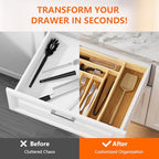 Expandable and Adjustable Bamboo Drawer Organizer Tray - Cutlery Drawer Organizer for Kitchen Utensils, Silverware Organizer with Dividers, 7-9 Slots with Curved Grooves (Natural) - size: 7-9 Slots