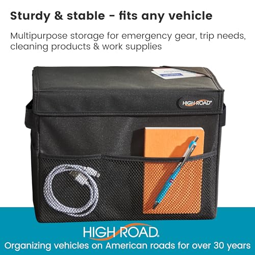 High Road Carganizer Car Storage Bin with Lid - Multipurpose Storage Box for Car for the Back Seat, Front Seat or Trunk - Univeral Car Organizer Fits All Vehicles - size: 9 × 12 × 6 inches