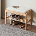 Solid Wood Shoe Bench Assembled, Shoe Rack Bench with Cushion for Entryway, Living Room, Bedroom, Hallway, 11.8" x 23.6" x 16.5", Natural - color: Natural + Light Gray, size: 23.62"