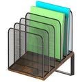 Piskyet Wooden Desk File Organizer, 5-Section Vertical File Folder Holder Stand,Metal Mail Paper Chromebook Organizer for Teacher Desk Office Classroom Desktop Organization（Inclined） - size: 5-Section Inclined