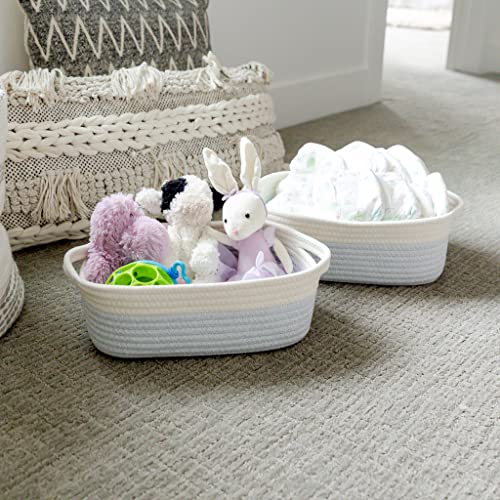 NaturalCozy 5-Piece Rectangle Storage Basket Set- Natural Cotton Rope Woven Baskets for Organizing! Small Basket for Montessori, Baby Nursery, Dog Toy Baskets, Cat Toy Box, Bathroom Organization Bin - color: Off White & Mixed Blue