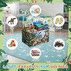 Capoda Dinosaur Toy Box Chest with Leather Handle - Collapsible Sturdy Dinosaur Toy Chest Basket, Rectangular Dino Storage Organizer Box Bin for Playroom, Bedroom, Nursery, Living Room (Forest,1 Pack)