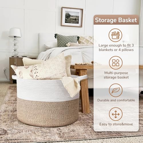 Goodpick Large Cotton Rope Basket, 83L Big Woven Storage, Blanket Organizers and Storage, Baby Nursery Laundry Basket, Extra Large Toy Bin for Storage, 21.7 x 13.8 inches - color: Light Brown, size: 21.7x21.7x13.8 Inch (Pack of 1)