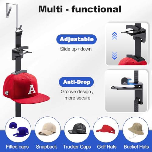 Aoodaily Hat Rack for Door - Two-Way Hanging Caps with Display Hooks and Hanger, Hat Organizer for Baseball Caps, Over the Door Hat Storage Organizer for Bedroom, Entrance or Garage Doors - 2 Packs - size: 2 Packs - 20 Hooks