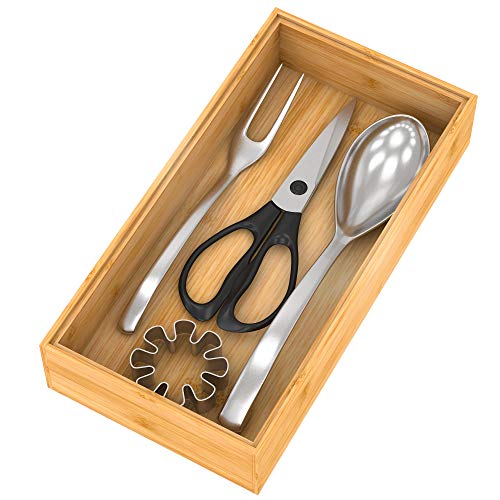 Drawer Organizer Utensil Holder for Kitchen, Small Wood Silverware Storage Organizer, Stackable Box Tray for Cutlery, Flatware, Bathroom Countertop Caddy for Makeup, Jewelry(12"6"2.5") - size: 12x6x2.5inch