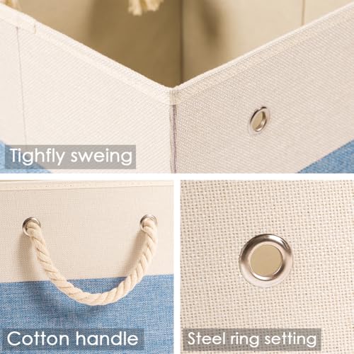 PRANDOM Large Foldable Cube Storage Bins 13x13 inch [4-Pack] Fabric Linen Storage Baskets Cubes Drawer with Cotton Handles Organizer for Shelves Nursery Closet Bedroom Beige/Blue - color: Beige/Blue, size: 13x13 inch(4-Pack)