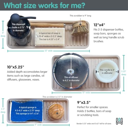 Happitasa Silicone Sink and Surface Organizer Tray, Sponge Holder, Vanity Tray, Trivet, Heat Safe, Dishwasher Safe, for Bathroom and Kitchen Organization (Sand Dollar, 9"x3.5") - color: Sand Dollar, size: 9" x 3.5" x 0.6"