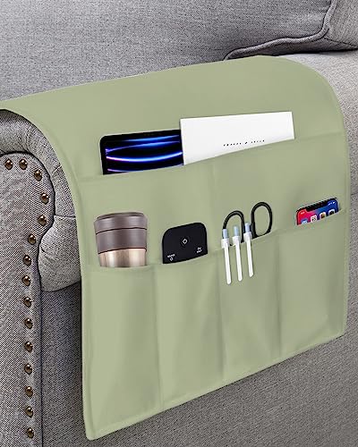 Sage Green Remote Control Holder for Bed Recliner Sofa Armrest Organizer, Farmhouse Sage Green Decor Couch Caddy Bedside Storage with 5 Pockets for Magazine/Phone/Cup 19.7"x35" - color: Sage Greensdy0872, size: 19.7 x 35 Inch