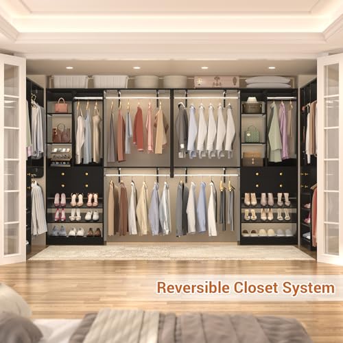 10FT Closet System with 4 Drawers, 120" Closet Organizer System with 6 Hanging Robs & Reversible Hanging Shelving, Closet Systems for Walk-in Closets, Load 2000+LBS, Black 2 Pack - color: Black, size: 10FT