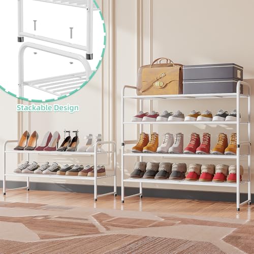 SUFAUY 2-Tier 33" Wide Shoe Rack, Closet Metal Wire, Stackable, White - color: White, size: 2 Tier