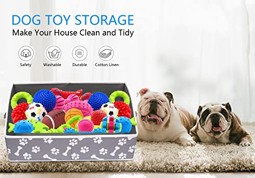 Morezi Linen-cotton blend dog toy basket and dog toy box, dog toy basket storage - Perfect for organizing pet toys, blankets, leashes, chew toys - Bone Paw - color: Bone Paw
