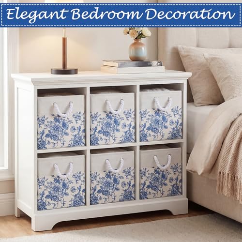 LemonRoad 6 Pcs Blue Floral Cube Storage Bins 13 Inch Square Storage Basket with Handle Preppy Girl Organizer Basket Collapsible Fabric Box for Classroom Bedroom Office Home Decoration Gift - color: Blue, size: 13 Inch, style: Floral