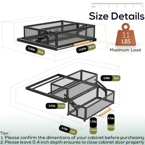 HOUSE AGAIN 2 Tier Pull Out&Down Cabinet Organizer, Drop Down Spice Rack Shelf Easy Reach for Upper Kitchen Cabinet, Slide Out Storage Basket Drawer with Handle for Pantry/Cupboard/Office, 2 Fix Mode