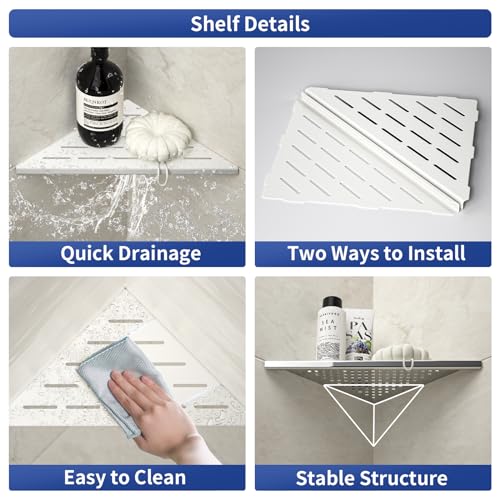 Corner Shower Shelf, 304 Stainless Steel with Slot Design for Bathroom Storage, Grout in Shelf for Tiled Wall (White, 10"-2 Pack) - color: White, size: 10"-2 Pack