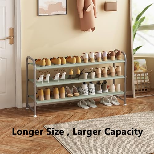 INGIORDAR Shoe Rack 3 Tier Long Storage Organizer Wide Metal Shoe Shelf for Closet Entryway Grey - color: Grey, size: 3 Tier