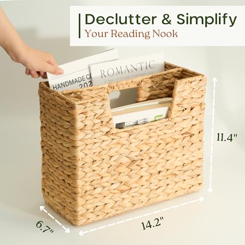 CHI AN HOME Wicker Magazine Basket, Handwoven Water Hyacinth Storage Bin & Organizer for Files, Books, Newspapers, Documents, Decorative Storage Bin with Handle for Office, Living Room, Dorm, Bathroom
