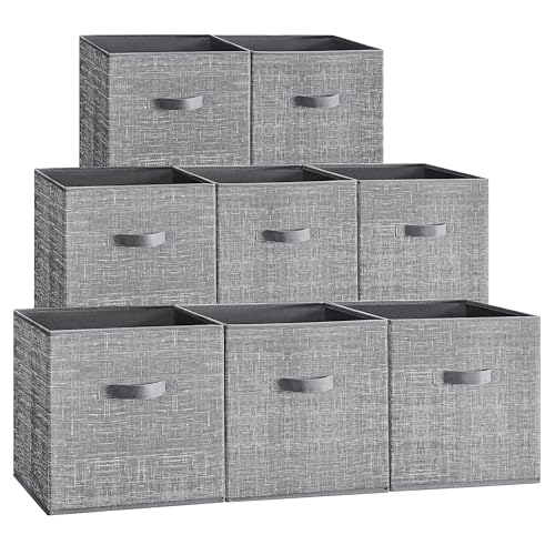 SONGMICS Storage Cubes, 13 x 13 x 13 Inches Non-Woven Fabric Bins with Double Handles, Set of 8, Closet Organizers for Shelves, Foldable, for Clothes, Cattail Gray UROB833G01 - color: Cattail Gray, size: 8 Pack (13"L x 13"W x 13"H)