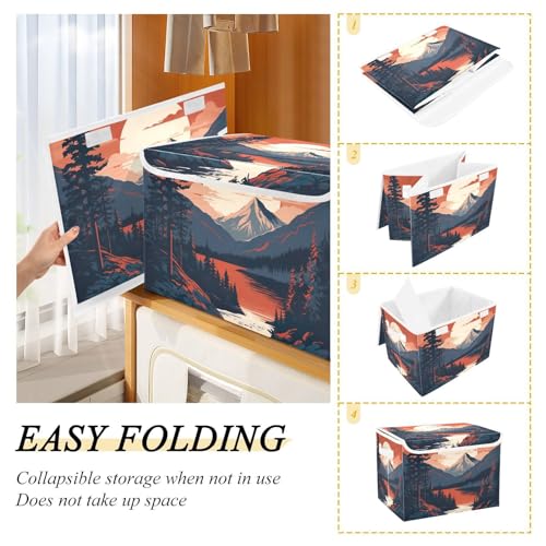 xigua Mountains Trees Storage Bins with Lids and Carrying Handle,Foldable Storage Boxes Organizer Containers Baskets Cube with Cover for Home Bedroom Closet Office - color: Mountains Trees