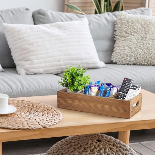 14 Inch Wood Bathroom Basket with Removable Dividers - 3 Comparments Wooden Toilet Paper Basket with Handle for Back of Toilet Tank Topper - Storage Organizer for Bathroom Kitchen Pantry Organization - color: Brown