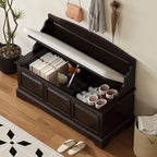 Knocbel Rustic Entry Storage Bench with Hidden Compartments and Removable Cushion, Wooden Entryway Hallway Foyer Shoe Bench Bedroom End of Bed Bench (Espresso and Beige) - color: Espresso and Beige