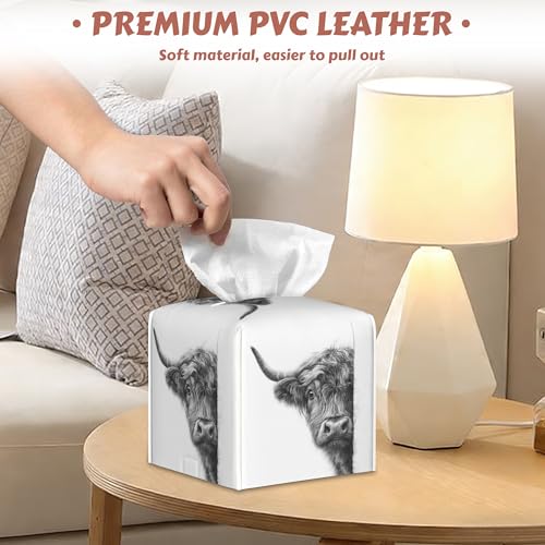 2 Pcs Tissue Box Cover Square,Funny Highland Cow Tissue Box Holder Leather Facial Paper Organizer Dispenser for Bathroom Kitchen Bedroom Night Stand Office Desk - color: Funny Highland Cow