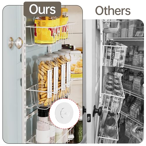 Delamu Pantry Door Organizer, Adjustable Metal Over the Door Pantry Organizer Rack, 6-Tier Over the Door Spice Rack, Kitchen Pantry Door Organizers and Storage, D5 W12 H52.1 inch, White, Small - color: White, size: 6 Tier-Small