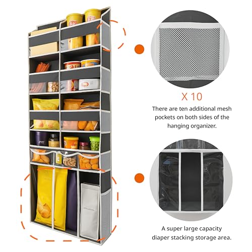 Extra Large Over The Door Organizer with Clear Pockets - 8 Compartments & XL Bottom Storage, Heavy-Duty Hanging Organizer for Bathroom, Bedroom, Closet (57 Inch Height). - color: Dark Grey