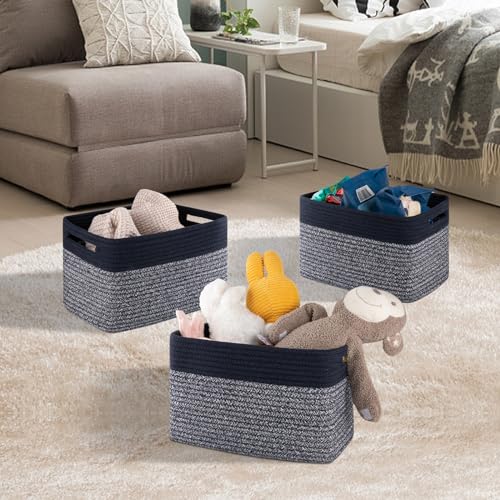 4 Pack Storage Baskets for Organizing, Woven Baskets for Shelves - Perfect for Toys, Books, Towels, and Clothes, Durable Gift Basket Bins Toy Storage, 12.7''L x9''W x7.8''H, Blue and Grey - color: Blue & Grey, size: Small/12.7''Lx9''Wx7.8''H