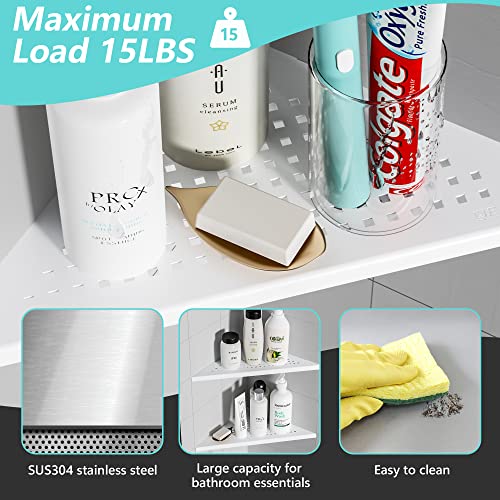 Qeke Corner Shower Shelves, 10” Recessed Tile Shower Shelf Matte White, 304 Stainless Steel Grout in Corner Tile Shower Shelves, No Drilling, 2 Pack - color: Matte White, size: 10"- 2 Pack