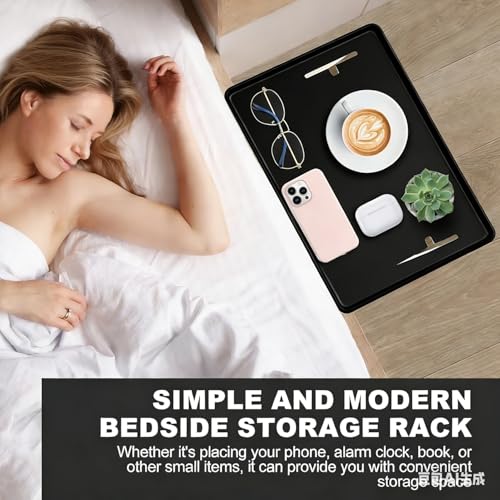 Bedside Shelf, Bed Shelf, Clip on Floating Desk Tray, Dorm Room Essentials Organizer for College Students, Top Bunk Shelf with Storage, Loft Nightstand Decor - Cable Organizer, Black