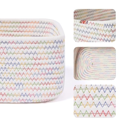 MiniArk Small Storage Baskets for Organizing | Closet Organizer Bins | Shelf Toy Basket | Woven Rope Baskets | Cube Decorative Box | Shallow Basket | 11.5x7.5x4.7” | 3 Packs Rainbow - color: Rainbow Stitches, size: 3pcs-L11.5xW7.5xH4.7"