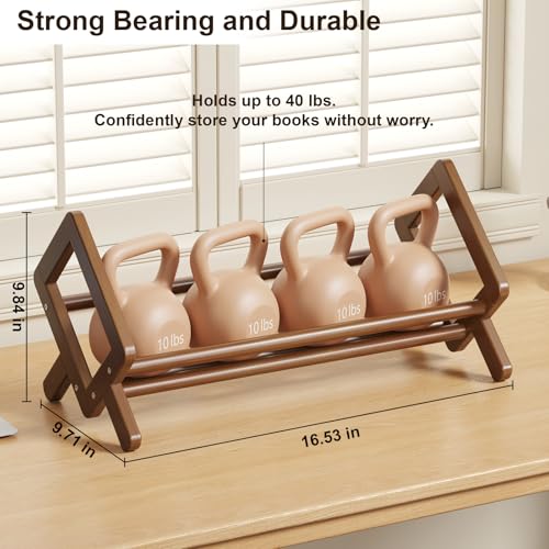 Premium Desktop Bookshelf Organizer, Small Bamboo Desk Book Rack Shelf for Magazine, Cookbook,Books, Retro Brown Table Top Bookcase Shelves Holder Storage, Wooden Tabletop Holders Racks for Countertop