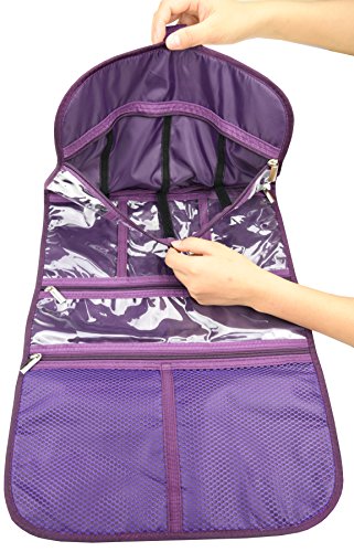 Freegrace Premium Hanging Toiletry Bag for Travel - Cosmetic, Jewelry, Toiletry, Makeup & Accessory Storage Organizer Bag, Large Size for Women & Men - color: Purple