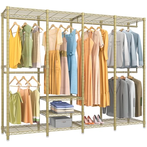 VIPEK V40 Heavy Duty Clothes Rack, 1110lb Capacity Sturdy Metal Garment Rack, Clothing Rack with 6 Shelves & 4 Hang Rods, Adjustable Open Wardrobe Closet Organizer for Bedroom/Apartment/Retail, Gold - color: Gold, size: V40 Regular