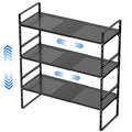 Expandable Cabinet Shelf Organizers, Stackable Cabinet Pantry Counter Under Sink Shelves Storage Shelf Rack for Kitchen Home Office, 10.24" W Black, 3 Pack - color: Black-3pack