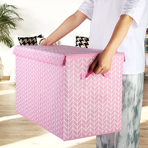 Mayniu Large Toy Storage Box Chest for Girls Kids, Sturdy Toy Box Bin Organizer Baskets with Lid for Living Room, Nursery, Closet, Bedroom, Playroom 25"x13" x16" (Pink) - color: Large Pink