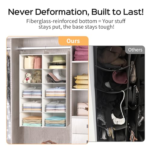ALLTIDYUP White 5-Tier Hanging Closet Storage Organizer - Space-Saving Dual-Row Foldable Shelves with 3 Hooks, Wardrobe Organizer for Dorm, Bedroom, Clothes and Accessories - color: White, size: 5 Tier