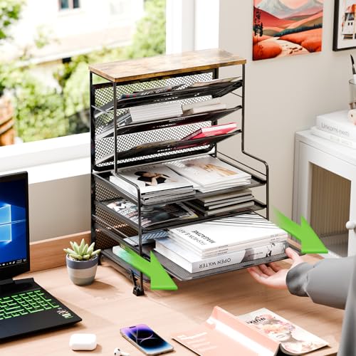 Simple Trending 7 Tier Desk File Organizer, 2 Pack Letter Tray Paper Organizer, Mesh Desk Accessories File Folder for Office, Home or School, Black - color: Black 2 Pack