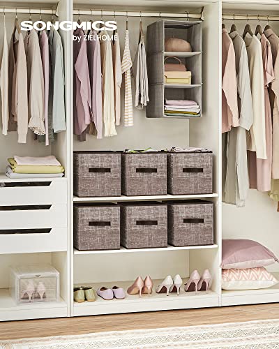 SONGMICS Storage Cubes, 11-Inch Non-Woven Fabric Bins with Double Handles, Set of 6, Closet Organizers for Shelves, Foldable, for Clothes, Walnut Color UROB026K02 - color: Walnut Color, size: 10.2''L x 10.2''W x 11''H