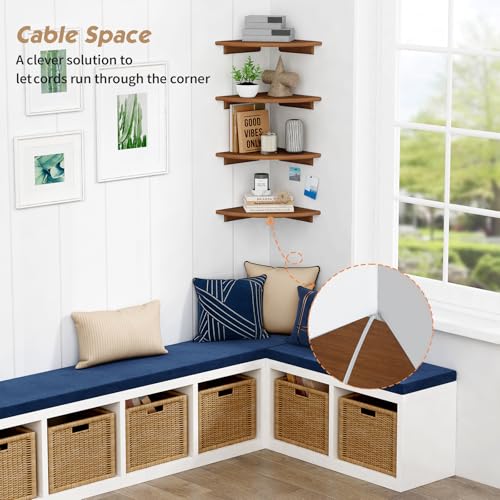 Forbena Corner Bookshelf Wall Mounted Set of 4, Wooden Floating Book Shelves for Nursery, Large Wall Shelving Unit for Living Room Bedroom Bathroom Kitchen Office Classroom Corner (Walnut Color) - color: 2. Walnut, size: 12" Depth