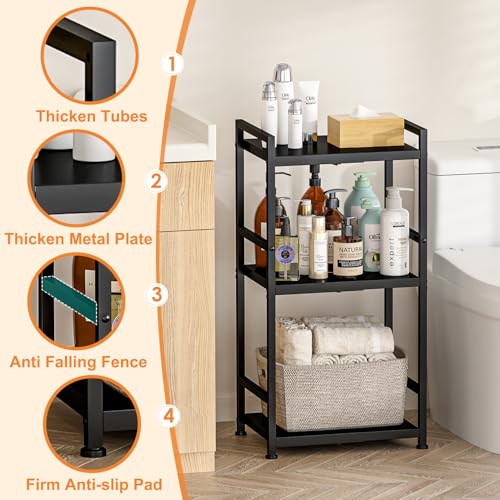3-Tier Expandable Storage Shelves, 110LBS Heavy Duty Metal Shelving Unit, Adjustable Laundry Room Organization and Storage Shelf Rack,Ideal Narrow Bathroom Kitchen Laundry Room Organizer,Free-Standing - size: 3 Tier：11.8"D x 15.8"W x 31.5"H