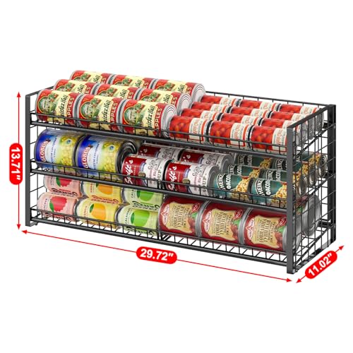 3 Tier Stackable Can Rack Organizer for Pantry Shelf, Adjustable Extra-Long Can Holder for Kitchen Storage, Sturdy Standing Rolling Can Dispenser for Canned Food Goods Drink Soup up to 96, Black - style: Length（29.72’‘）-3Tier